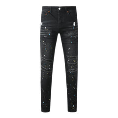 Mens trendy purple jeans 100% cotton High Street Distressed