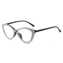 Trendy punk glasses full diamond retro cat eye anti-blue light