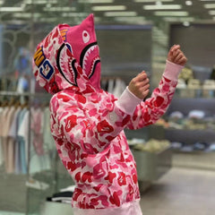 Bathing Ape Bape Hoodie Shark Double Hood Men's and Women's Cardigan Zip Sweater