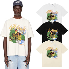 Rhude T Shirts Alpine Villa Printed Cotton Casual Short Sleeve Men and Women