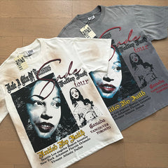 Valeforever Vale T Shirts Grey and white letter-print design with a washed, distressed finish