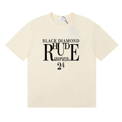 Rhude T Shirts Diamond Solid Color Letter Printing Cotton Casual Short Sleeve Men and Women