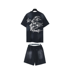 Hellstar T-Shirt And Shorts Two-Piece Set High-quality pure cotton high-street clothing