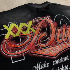 DUAA T shirts Risk SS Tee 2026ss European and American streetwear brand with hot-fix rhinestone distressed finish