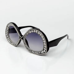 Trendy punk glasses double circle rhinestones