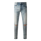Mens trendy purple jeans 100% cotton High Street Distressed