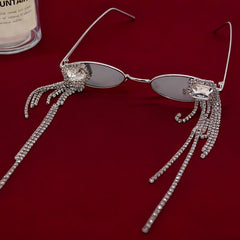 Trendy punk glasses sparkling diamond tassel