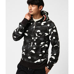 Bathing Ape Bape Hoodie Black and White Luminous Shark Coat Looped Fabric Hooded Shark Sweater Shark Embroidered Hoodie