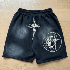 Hellstar shorts Casual style with a washed, distressed, and splatter-paint finish