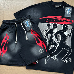 Hellstar T-Shirt And Shorts Two-Piece Set High-quality pure cotton high-street clothing