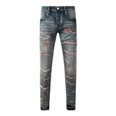Mens trendy purple jeans 100% cotton High Street Distressed