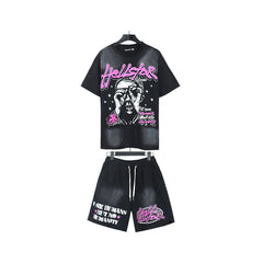 Hellstar T-Shirt And Shorts Two-Piece Set High-quality pure cotton high-street clothing