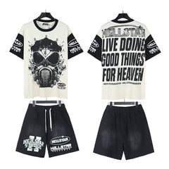 Hellstar T-Shirt And Shorts Two-Piece Set High-quality pure cotton high-street clothing