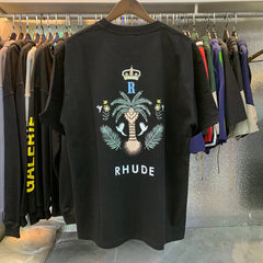 Rhude T Shirts Coconut Crown Printing Cotton Casual Short Sleeve Men and Women