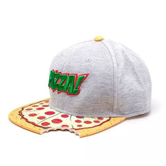 Trendy flat brimmed snapback hatscartoon missing corner bite