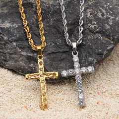Jewelry Stainless Steel Gold Plated Cross Pendant Twist Chain Crosses Spectrum