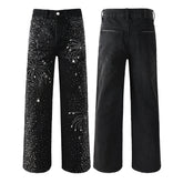 Mens trendy purple jeans 100% cotton Jeans Rhinestones #9125