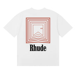 Rhude T Shirts Chevron Red Printed Cotton Casual Short Sleeve Men and Women