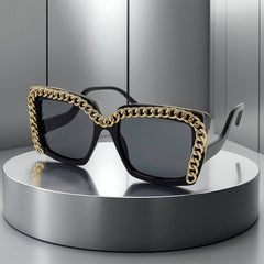 Trendy punk glasses square frame retro chain