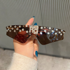 Trendy punk glasses rimless rhinestone letters