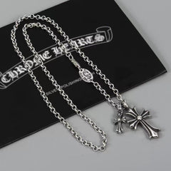 CHH Chrome heart Cross Necklace Vintage Double Cross Pendant for Men and Women