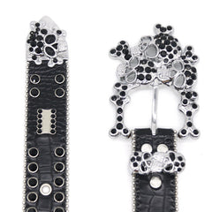 Hip-hop punk rhinestone belt western multi skull