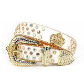 Hip-hop punk rhinestone belt gold crown rhinestone wide belt
