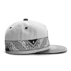Trendy flat brimmed snapback hatscashew pattern printing embroider leather hat