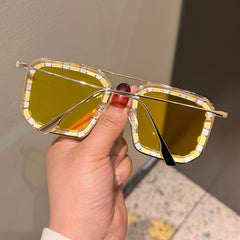 Trendy punk glasses double beam diamond