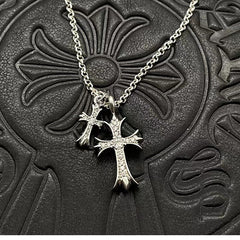 CHH Chrome heart Cross Necklace Vintage Double Cross Diamond Pendant for Men and Women