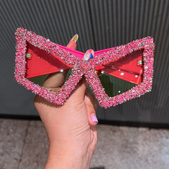 Trendy punk glasses large frame cat eye rhinestones
