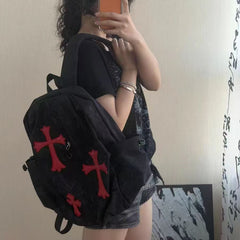 Cross-pattern bag Chrome fashion hottie cross punk subculture large capacity backpack