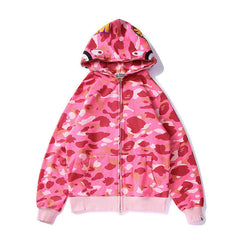 Bathing Ape Bape Autumn and Winter Men's and Women's Pure Cotton Shark Head 3D Camouflage Printing Brushed Hoody Hoodie