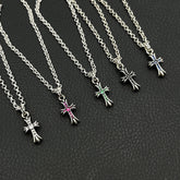 CHH Chrome heart Cross Necklace Vintage Cross Men's and Women's Colored Diamond Pendant