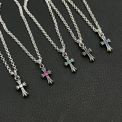 CHH Chrome heart Cross Necklace Vintage Cross Men's and Women's Colored Diamond Pendant