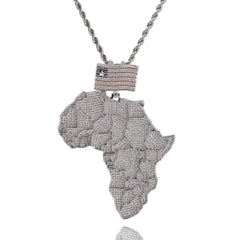Jewelry Hip Hop Map Pendant Copper Set Zircon Necklace Spectrum