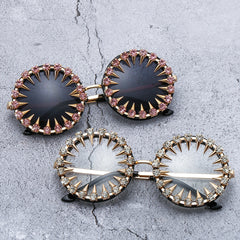 Trendy punk glasses round frame rhinestones