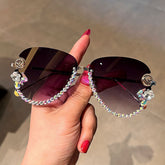 Trendy punk glasses uv protection rimless with rhinestones