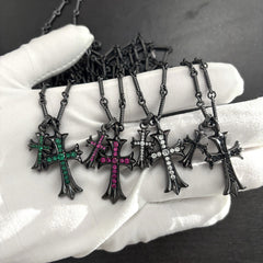 CHH Chrome heart Cross Necklace Cross with Diamond Thai Silver Black Pendant Men's and Women's