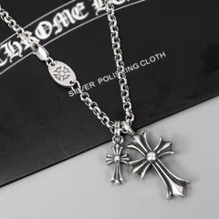 CHH Chrome heart Cross Necklace Vintage Double Cross Pendant for Men and Women