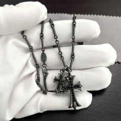 CHH Chrome heart Cross Necklace Cross with Diamond Thai Silver Black Pendant Men's and Women's
