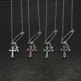 CHH Chrome heart Cross Necklace Vintage Double Cross Pin Male and Female Collarbone Chain