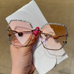Trendy punk glasses diamond-encrusted uv protection