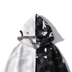 Bathing Ape Bape Hoodie shark head black and white luminous color matching sweater