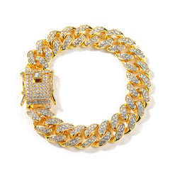 Bracelet Hip Hop 12mm Alloy Bracelet with Diamonds Cuban Chain Royalty Spectrum Cannabis