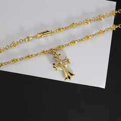 CHH Chrome heart Cross Necklace Gold Retractable Cross Cold Wind Diamonds