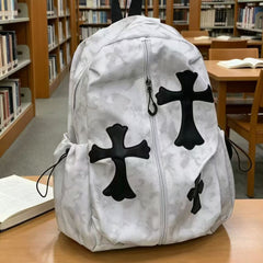 Cross-pattern bag Chrome retro tie-dye printed cross backpack trendy schoolbag leisure travel