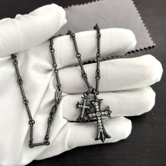 CHH Chrome heart Cross Necklace Cross with Diamond Thai Silver Black Pendant Men's and Women's