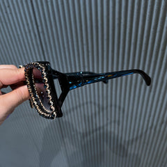 Trendy punk glasses diamond square frame