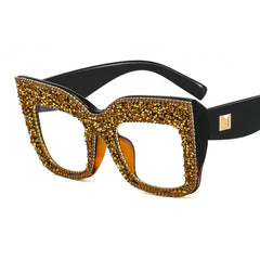 Trendy punk glasses large frame with diamonds